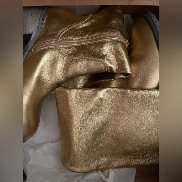 Gold leather FREE PEOPLE boots knee high - Picture 7 of 9